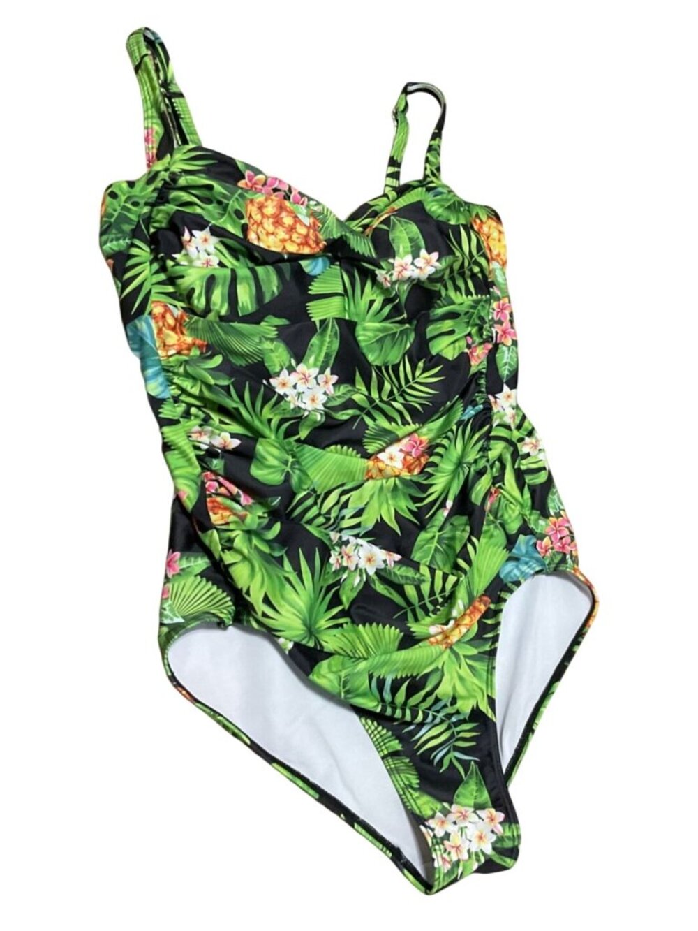 Ekouaer Swimsuit XXL Tropical Floral Hawaiian Pineapple One-Piece Built-In Bra